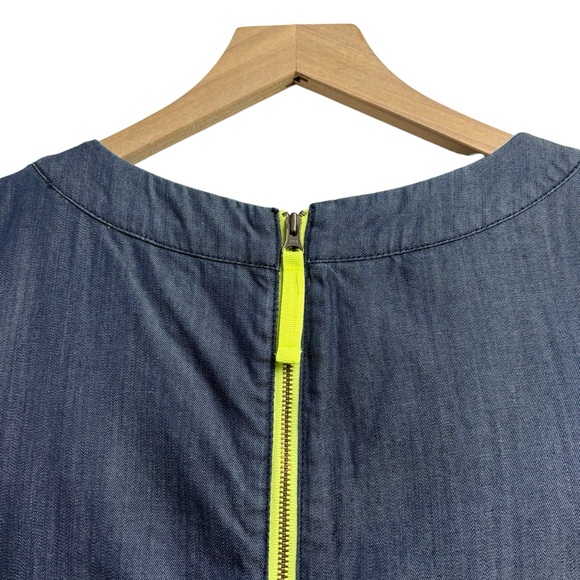 Boden Verity Chambray Denim Shift Dress, Size 4L, Neon Back Exposed Zipper - Picture 5 of 9